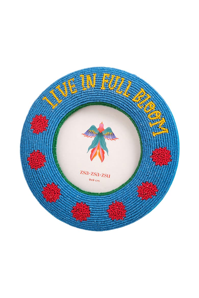 Dadri Round Decorative  Beaded Wood Frame Bloom 7 In, Main, color, Blue