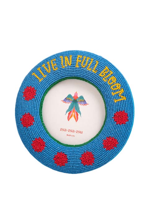 Dadri Round Decorative  Beaded Wood Frame Bloom 7 In