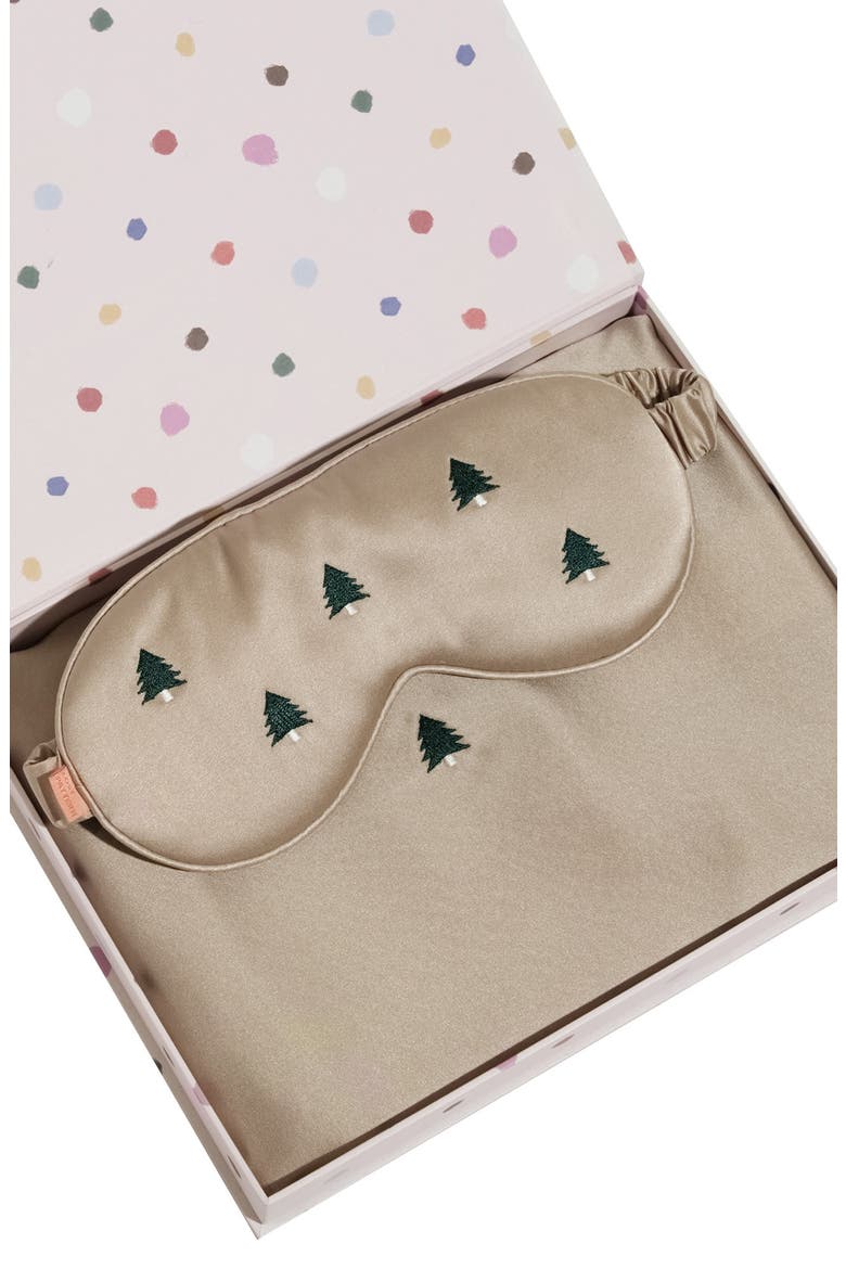 Embroidered Satin Pillowcase & Sleep Mask Set, Alternate, color, CHAMPAGNE
