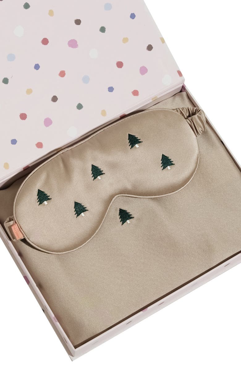 Lost Pattern Embroidered Satin Pillowcase & Sleep Mask Set, Alternate, color, Champagne