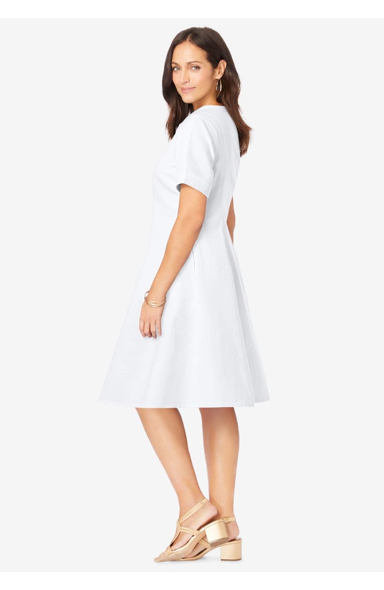 Jessica London Button Front Denim Dress, Alternate, color, White