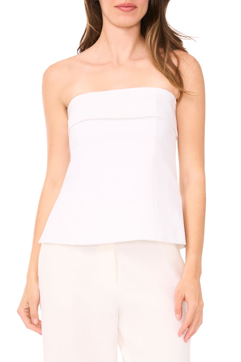 Tailored Foldover Strapless Top, Main, color, BRIGHT WHITE