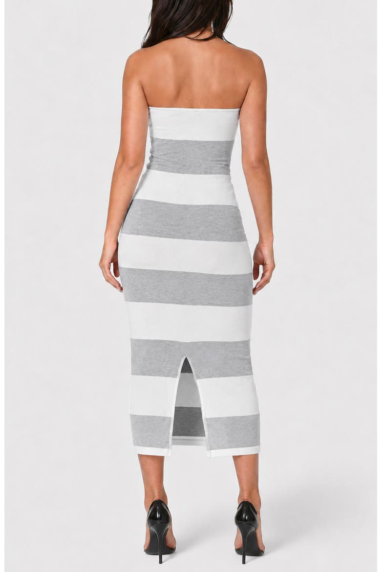 Stripe Strapless Midi Dress, Alternate, color, GRAY/ WHITE