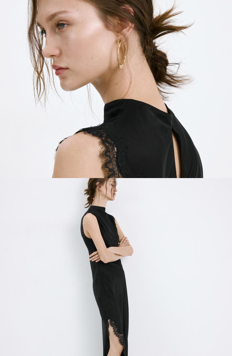 MANGO Lace Sleeveless Satin Maxi Dress, Alternate, color,