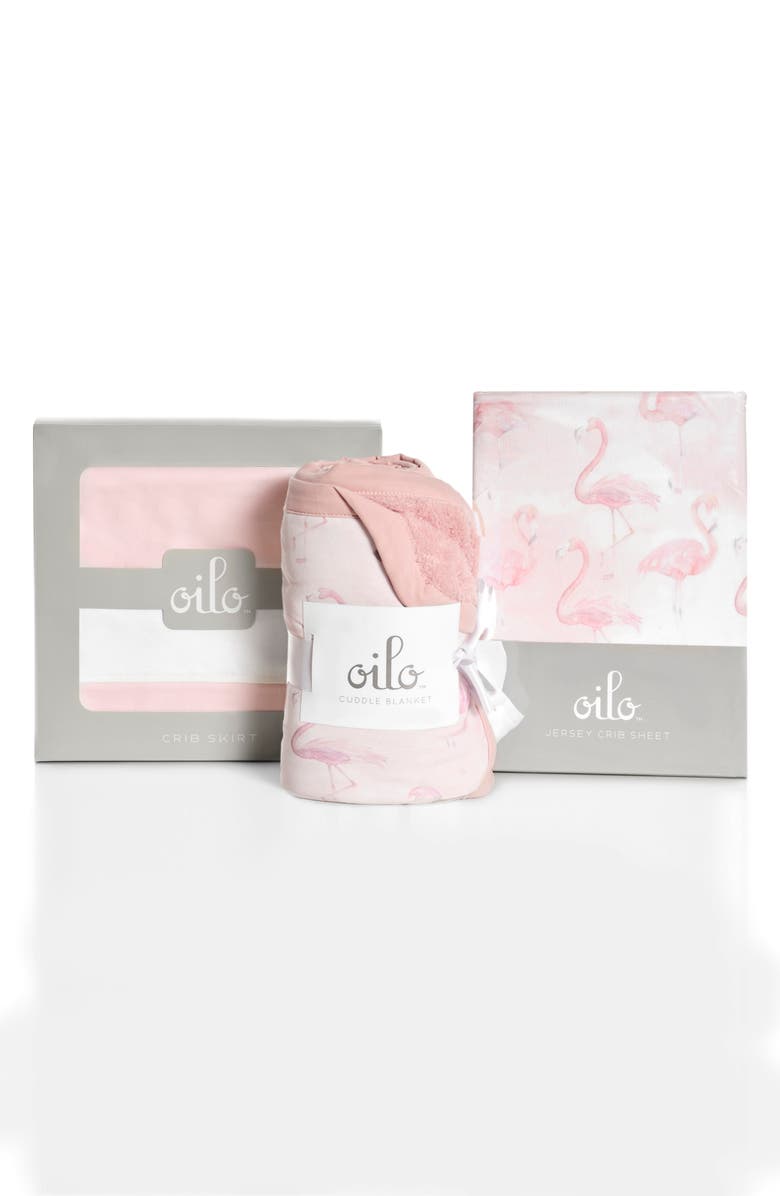 Oilo Flamingo Cuddle Blanket, Crib Skirt & Crib Sheet Set, Main, color, 