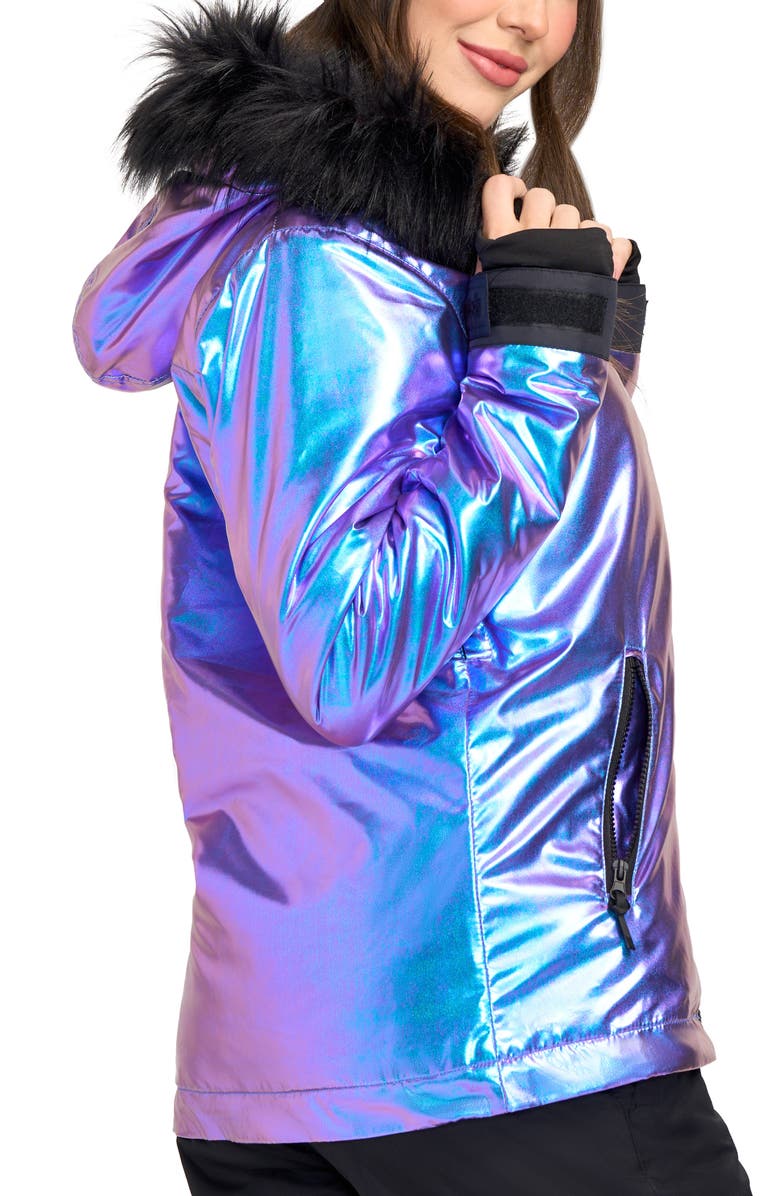 TIPSY ELVES Iridescent Iris Waterproof Insulated Hooded Snowsuit with Faux Fur Trim, Alternate, color, 