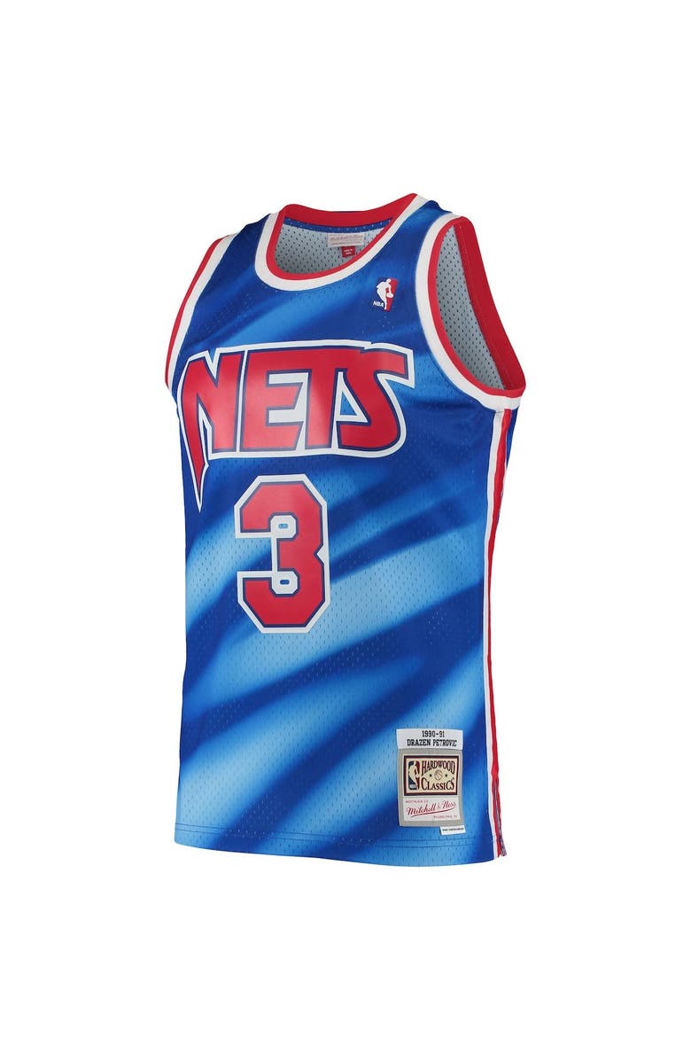 Mitchell & Ness Men's Mitchell & Ness Drazen Petrovic Blue New Jersey Nets 1990/91 Hardwood Classics Swingman Jersey, Alternate, color, 