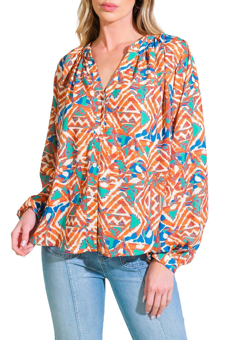 Printed Long Sleeve Top, Main, color, ORANGE GREEN