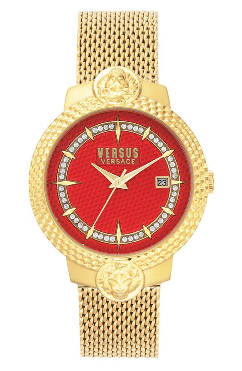 VERSUS Versace Mouffetard Mesh Bracelet Watch, 38mm, Main, color, Gold/ Red/ Gold