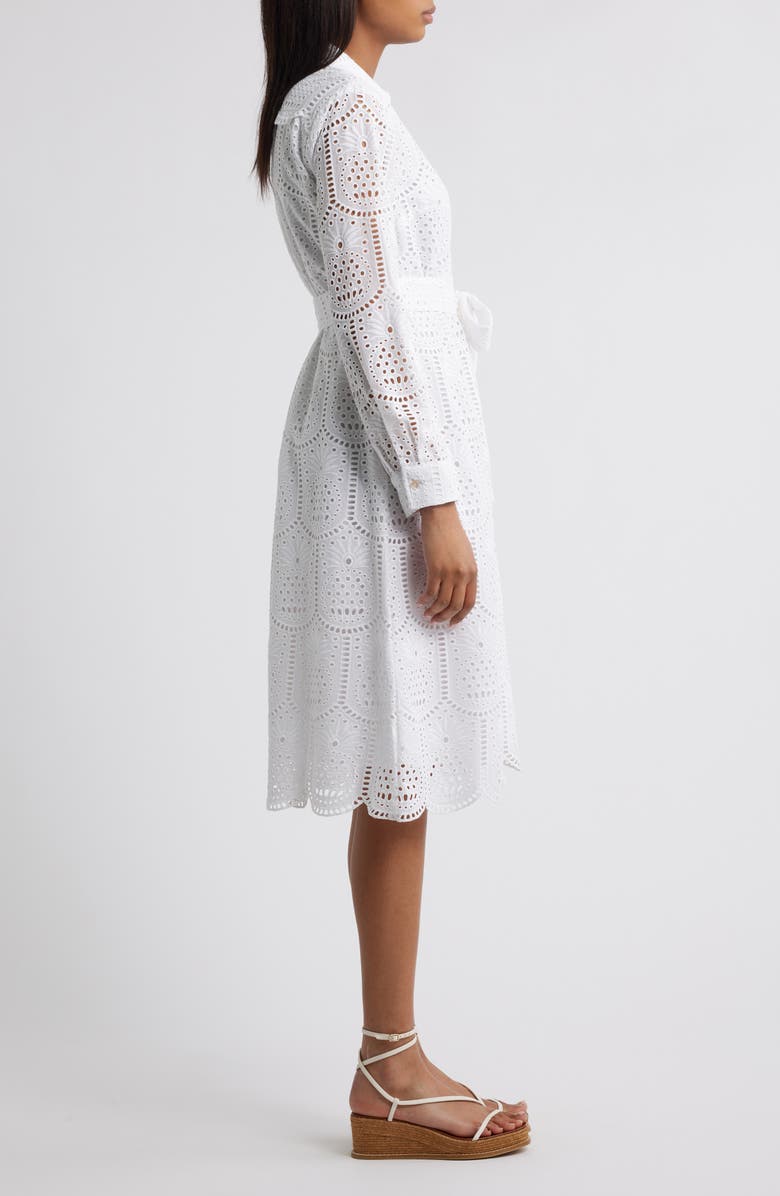 Lilly Pulitzer<sup>®</sup> Eira Eyelet Long Sleeve Belted Midi Shirtdress, Alternate, color, Resort White Pineapple Tile