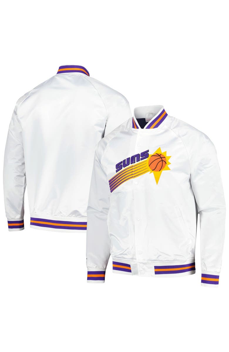 Mitchell & Ness Men's Mitchell & Ness White Phoenix Suns Hardwood Classics Throwback Wordmark Raglan Full-Snap Jacket, Main, color, White
