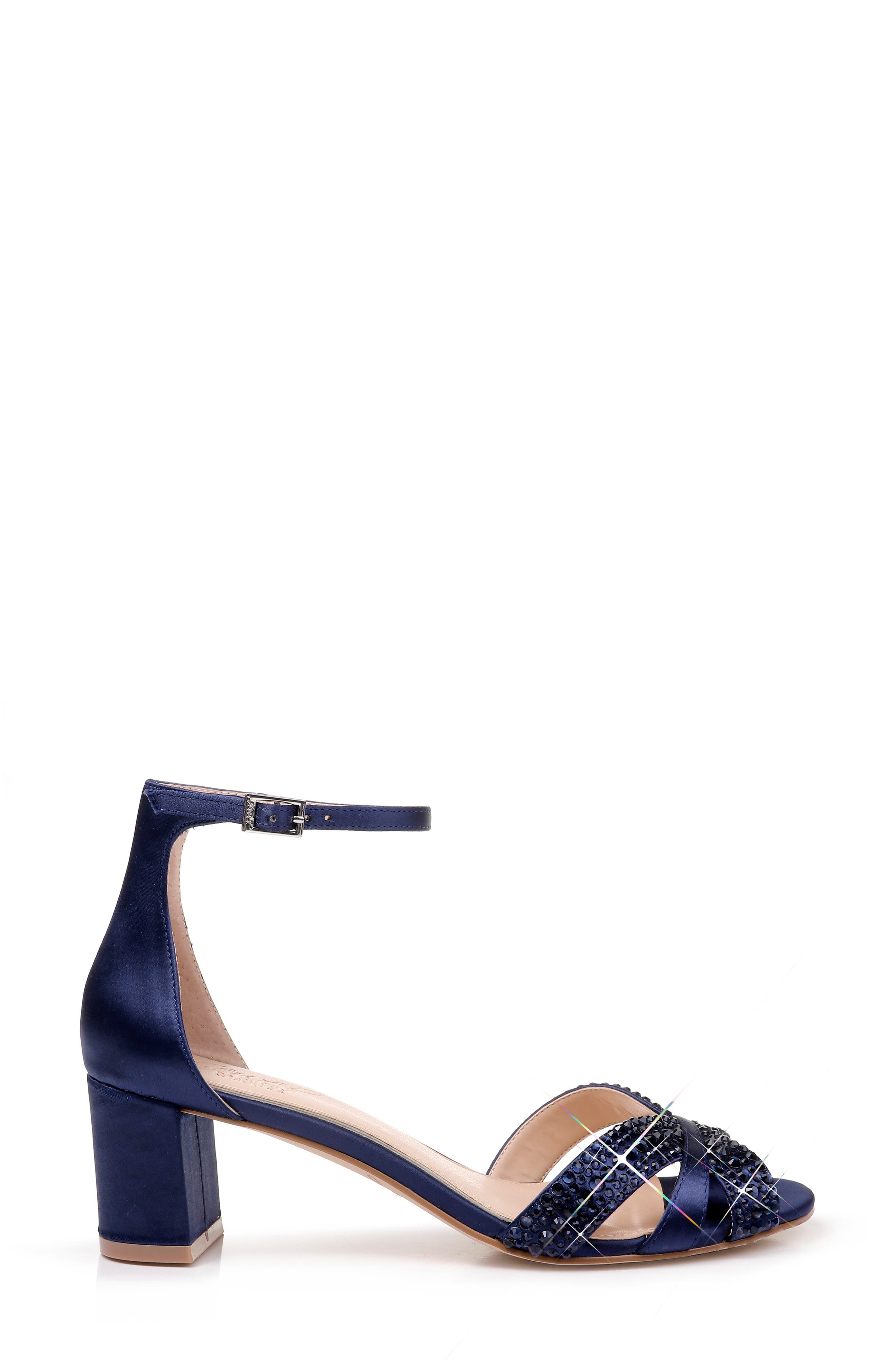 Sequoia Crystal Embellished Ankle Strap Sandal, Alternate, color, NAVY SATIN