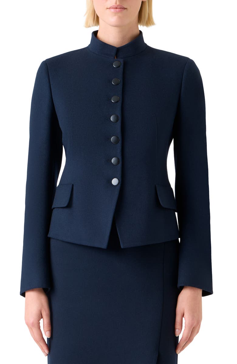 Akris Fitted Virgin Wool Flannel Jacket, Main, color, Navy