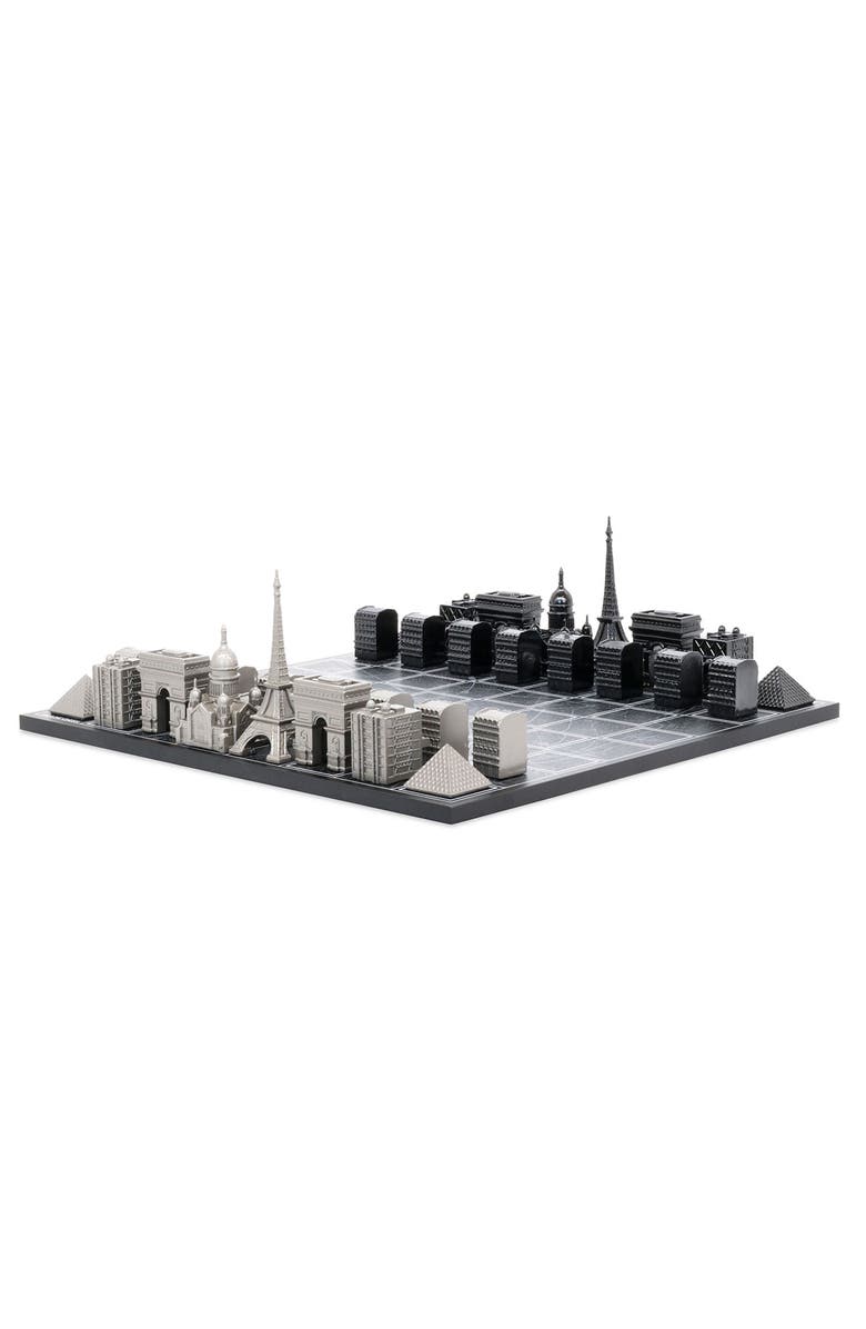 SKYLINE CHESS Chess Set Stainless Steel PARIS with Paris Map Board, Main, color, Black