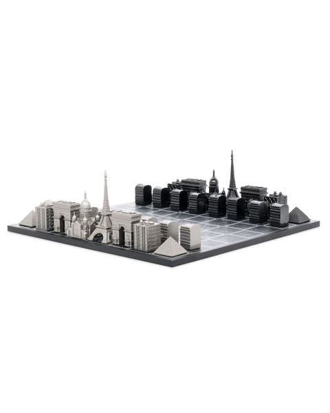 Chess Set Stainless Steel PARIS with Paris Map Board