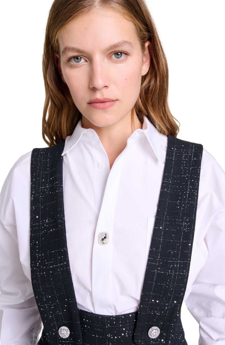 maje Wide-leg trousers with tweed braces, Alternate, color, 