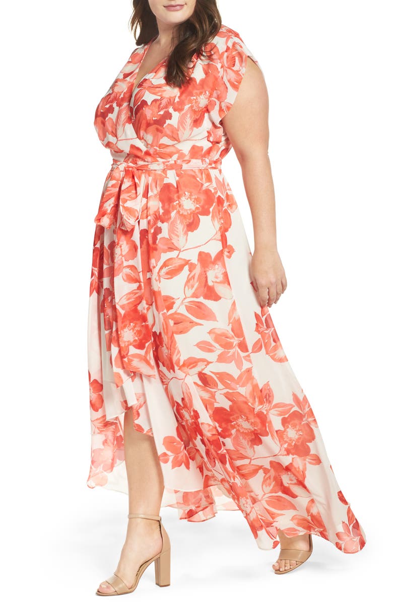 Eliza J Floral Chiffon High/Low Maxi Dress, Alternate, color,