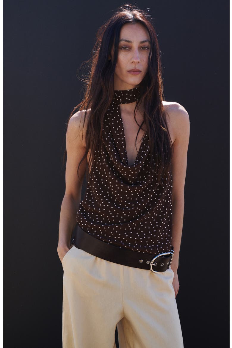 Cowl Neck Sleeveless Top, Alternate, color, BROWN