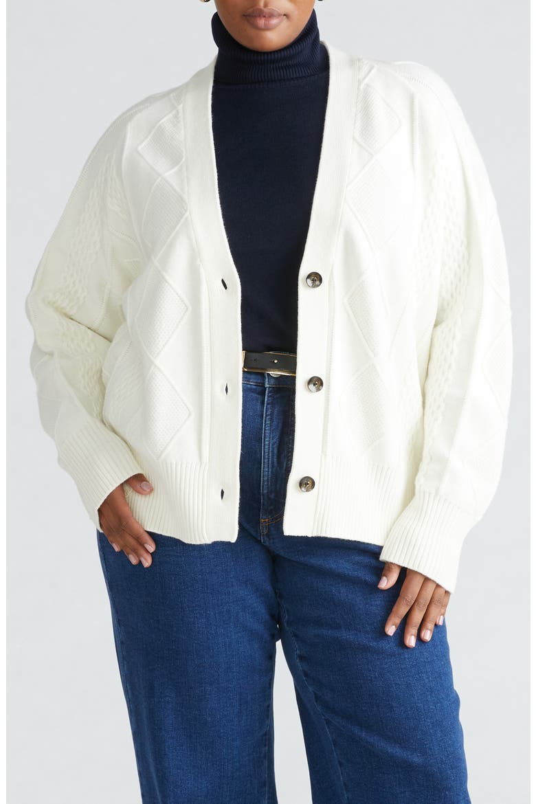Mixed Cable Stitch Cardigan, Main, color, CREAM