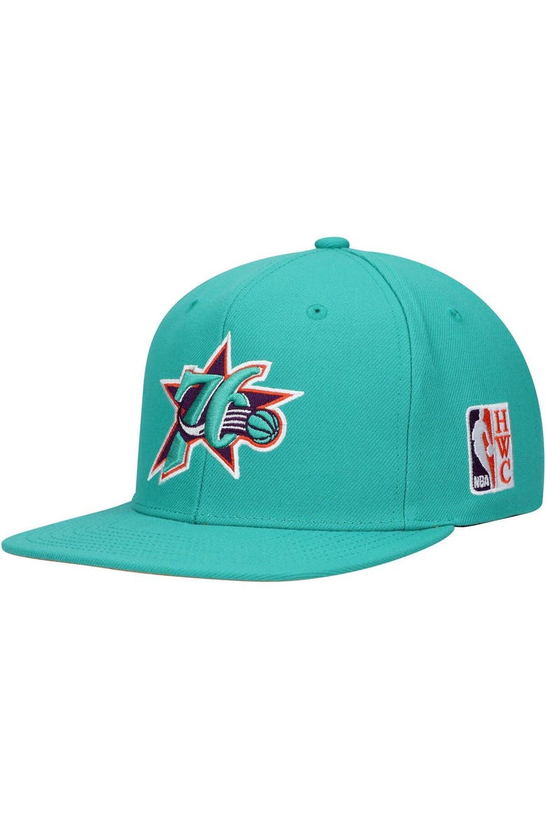 Men's Mitchell & Ness Turquoise Philadelphia 76ers Hardwood Classics 1995 NBA All-Star Weekend Desert Snapback Hat, Alternate, color, Turquoise
