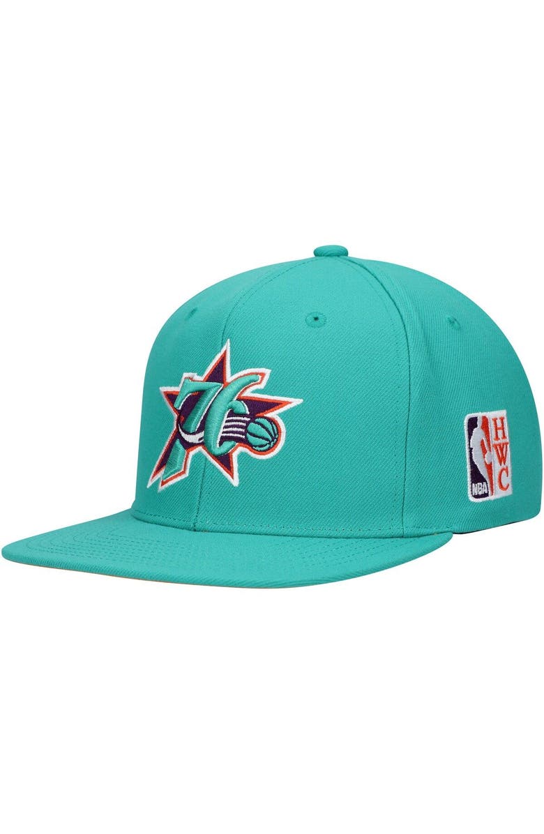 Mitchell & Ness Men's Mitchell & Ness Turquoise Philadelphia 76ers Hardwood Classics 1995 NBA All-Star Weekend Desert Snapback Hat, Alternate, color, 