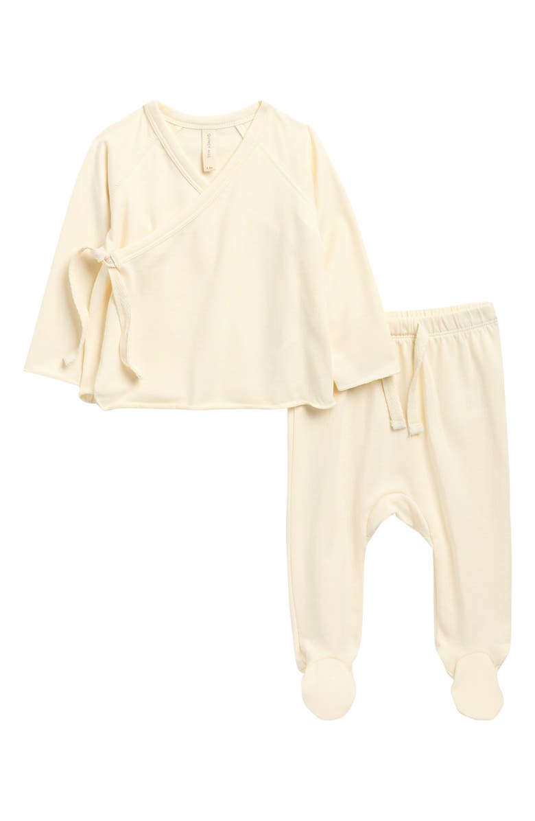 QUINCY MAE Wrap Top & Footed Pants Set, Main, color, Ivory