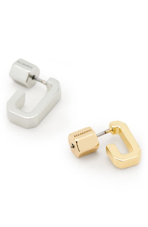 Shop Allsaints Set Of 3 Two-tone Hex Huggie Hoop Earrings In Two Tone