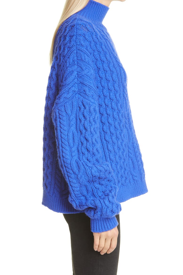 Oversize Cable Knit Sweater, Alternate, color, COBALT