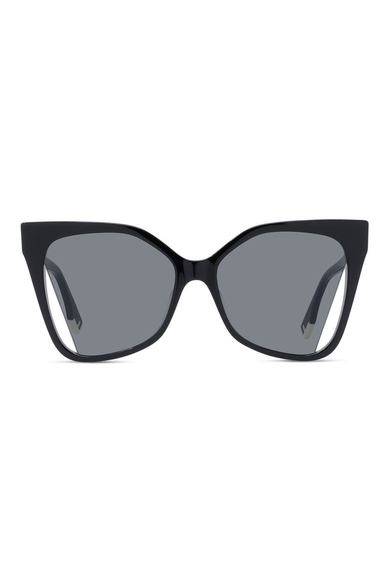 'Fendi Way 55mm Geometric Sunglasses, Main, color, SHINY BLACK / SMOKE