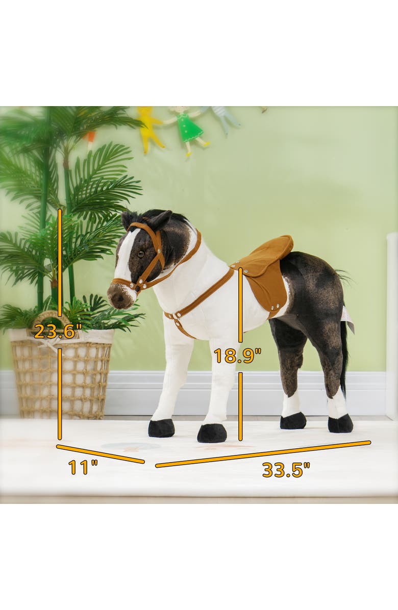 Qaba Kids Ride-on Horse, Stuffed, Neighing Sound, Padding, Alternate, color, Brown