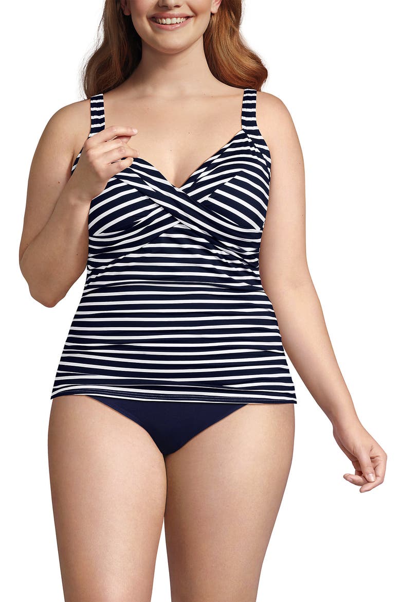 Plus Size DDD-Cup Tulip Hem Tankini Top, Alternate, color, Deep Sea/White Media Stripes
