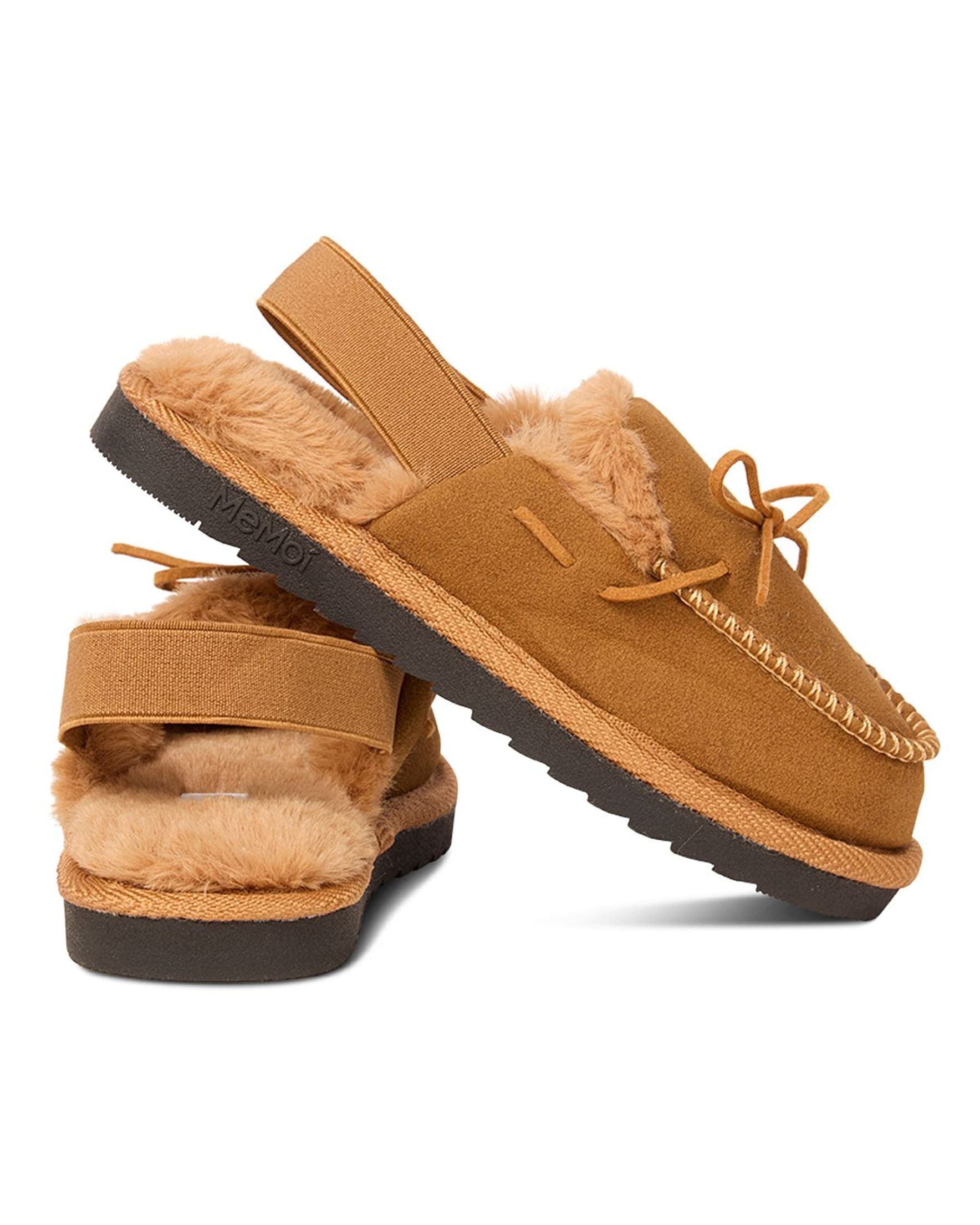 Kids' Bow-Trim Microsuede Moccasin Slide Slippers, Alternate, color, Tan
