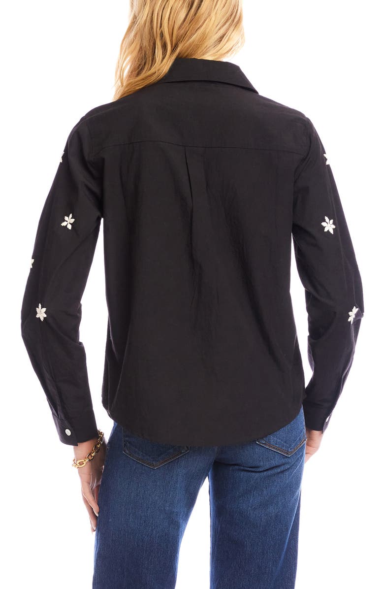 Karen Kane Embroidered Cotton Button-Up Shirt, Alternate, color, Black/ Tan