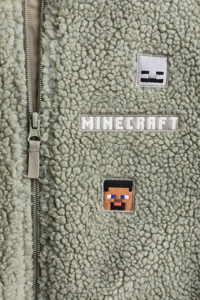 Appliquéd Teddy Jacket, Alternate, color, Dusty green/Minecraft