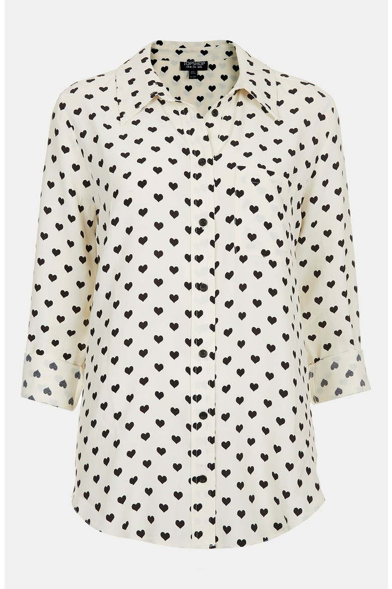 Heart Print Marocain Shirt, Alternate, color, IVORY