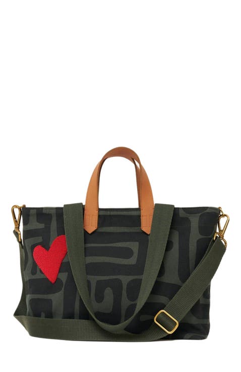 Commuter Bag - with Red Beaded Heart