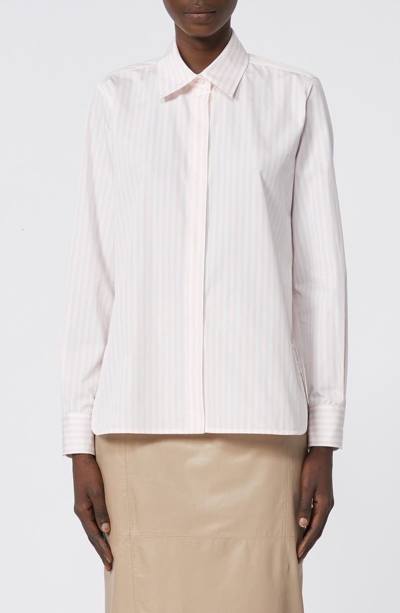 Max Mara Stripe Cotton Button-Up Shirt, Main, color, Pink Pinstripes