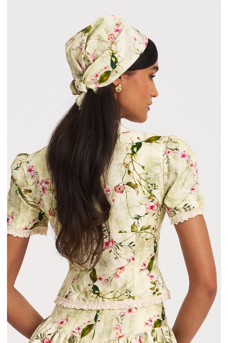 Spring Affair Print Linen Head Wrap Scarf, Alternate, color, Green