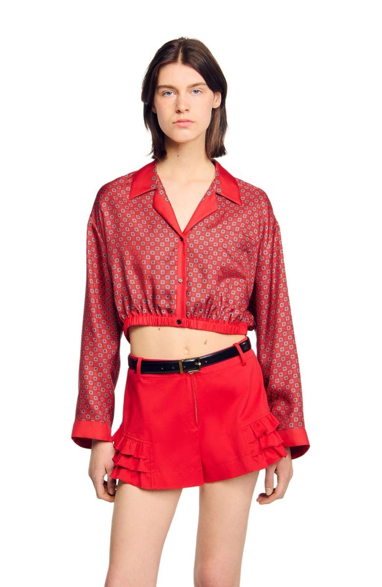 SANDRO Scarf print shirt, Alternate, color, Red / Pink