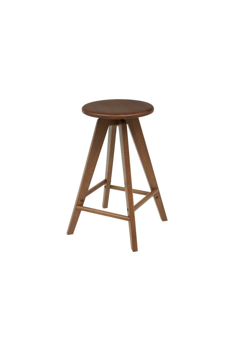 Ceren Minimalist Solid Wood Backless Counter Stool, Round Seat with Integrated Footrest for Kitchen Island and Home Bar, Main, color, Walnut (25.5" Counter Stool)