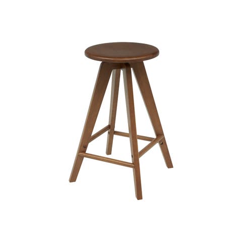 Ceren MidCentury Round Solid Wood Backless Bar Stool