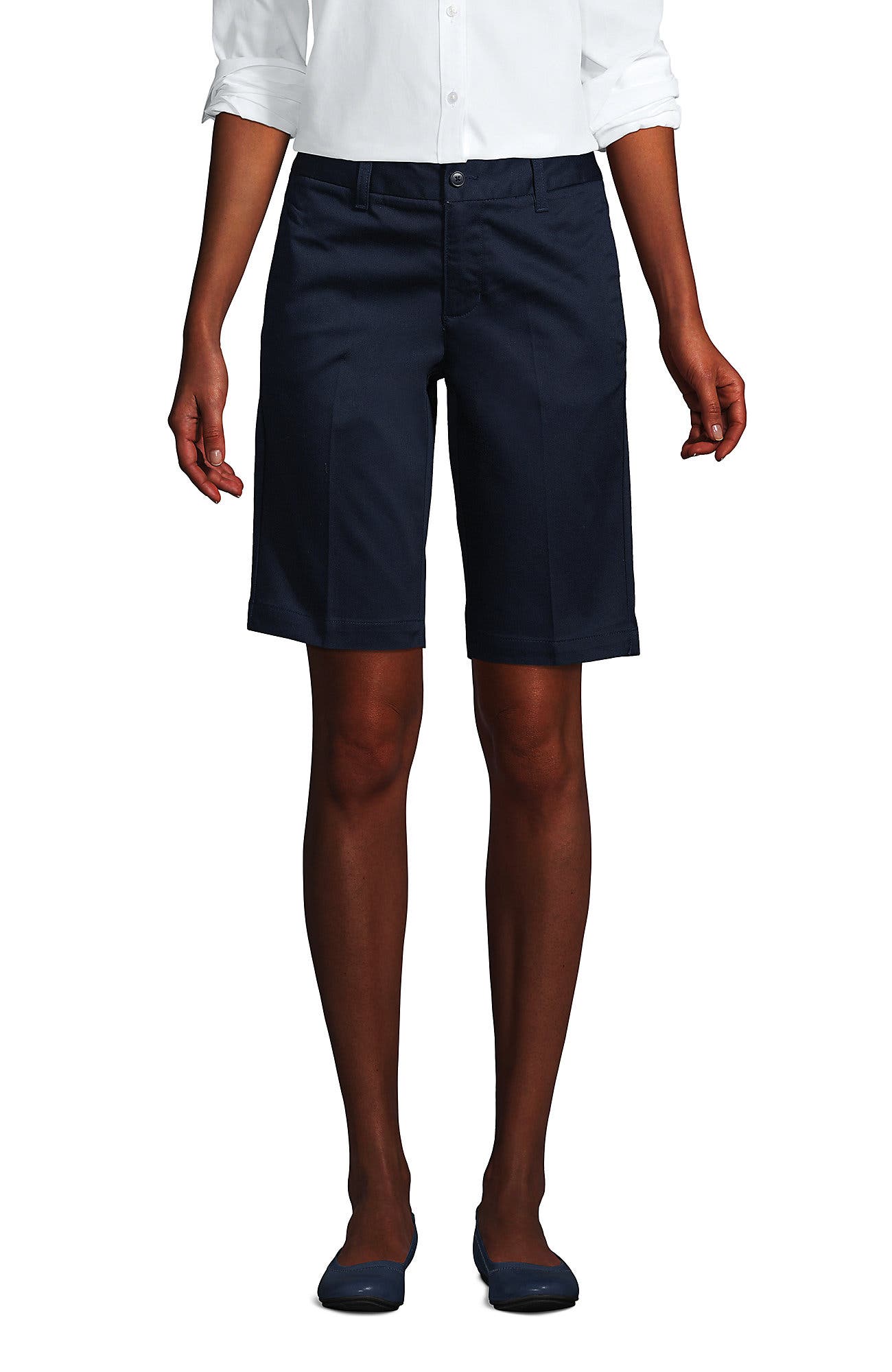 School Uniform Young  Plain Front Blend Chino Shorts - image 5