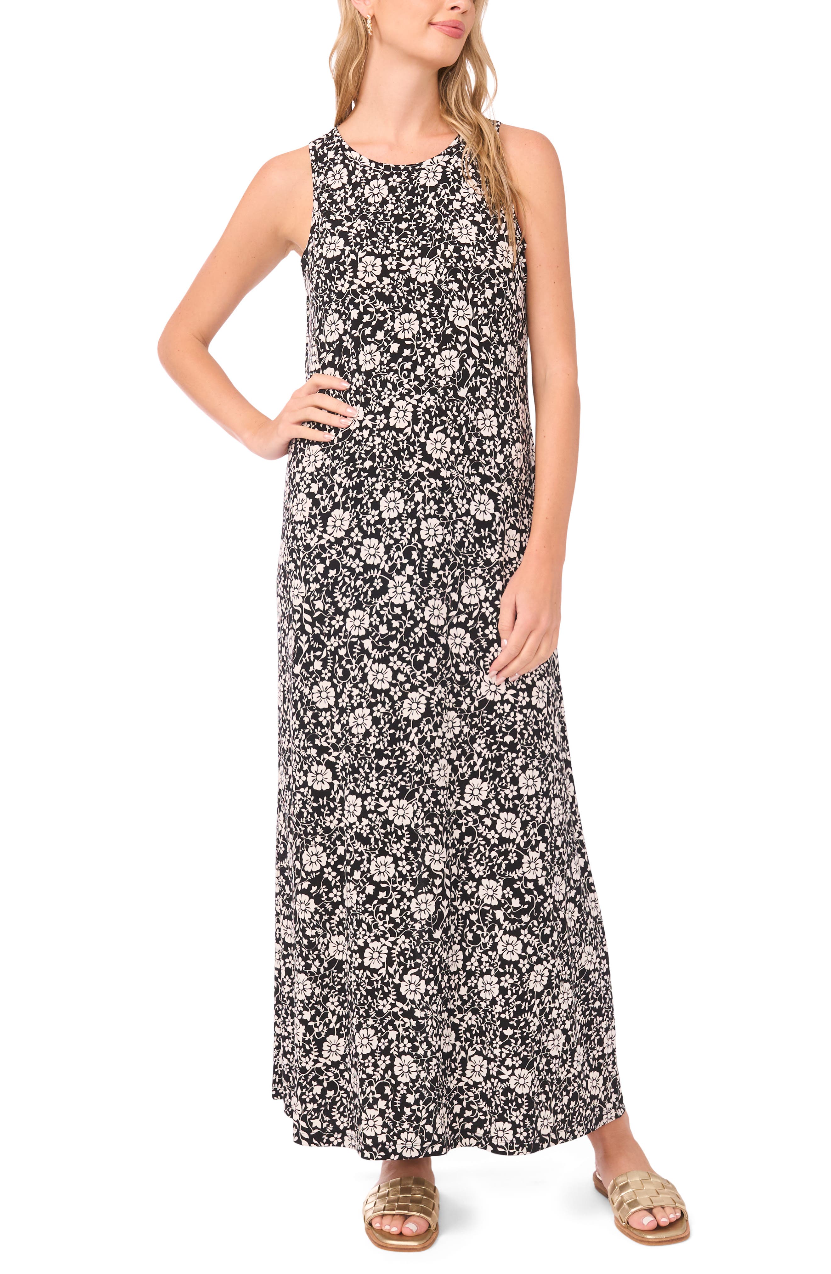Floral Print Sleeveless Maxi Dress
