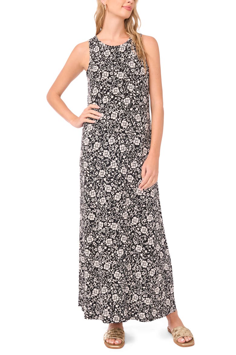 Floral Print Sleeveless Maxi Dress, Main, color, RICH BLACK