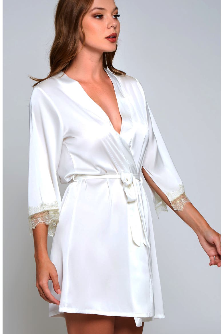 Slit Sleeve Satin Wrap Robe, Alternate, color, White