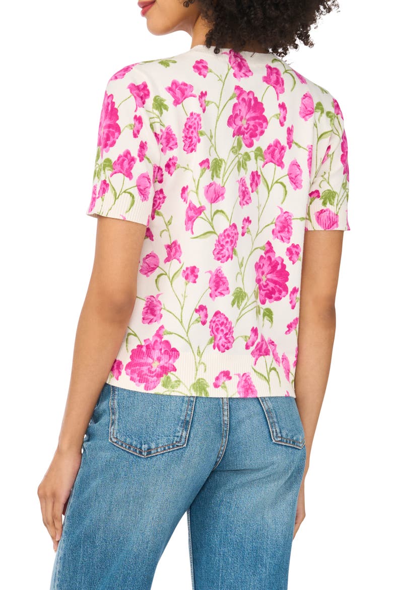 Printed Short Sleeve Cotton Blend Sweater, Alternate, color, ANTIQUE WHITE