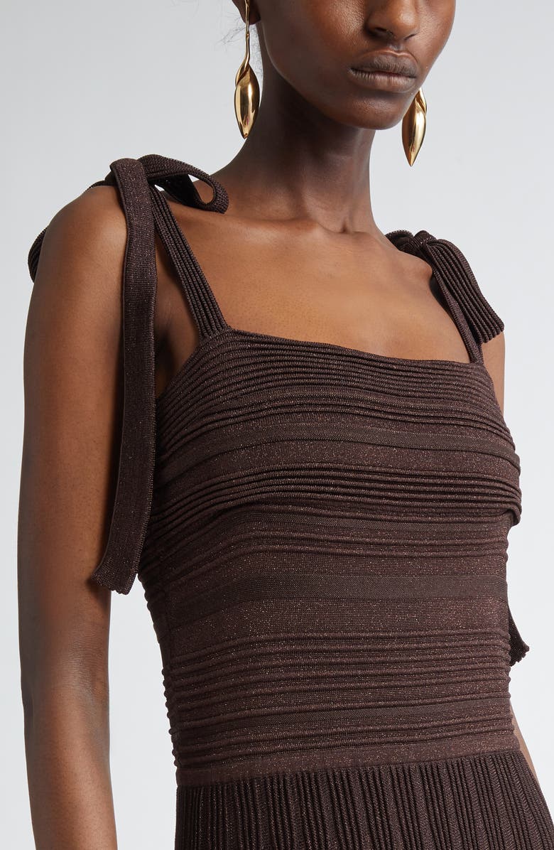 Zimmermann Lucky Tie Shoulder Metallic Rib Maxi Dress, Alternate, color, Metallic Chocolate