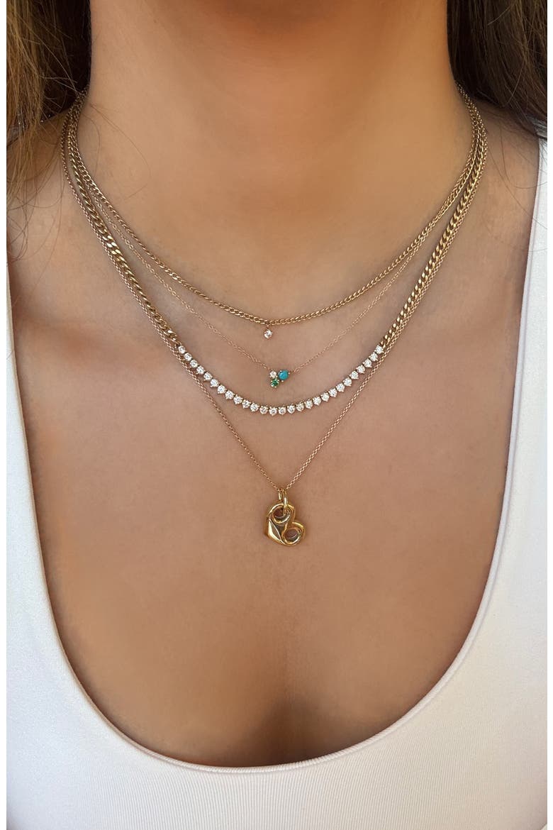 14K Gold Mixed Stone & Diamond Cluster Pendant Necklace, Alternate, color, TURQUOISE/EMERALD/DIAMOND/GOLD