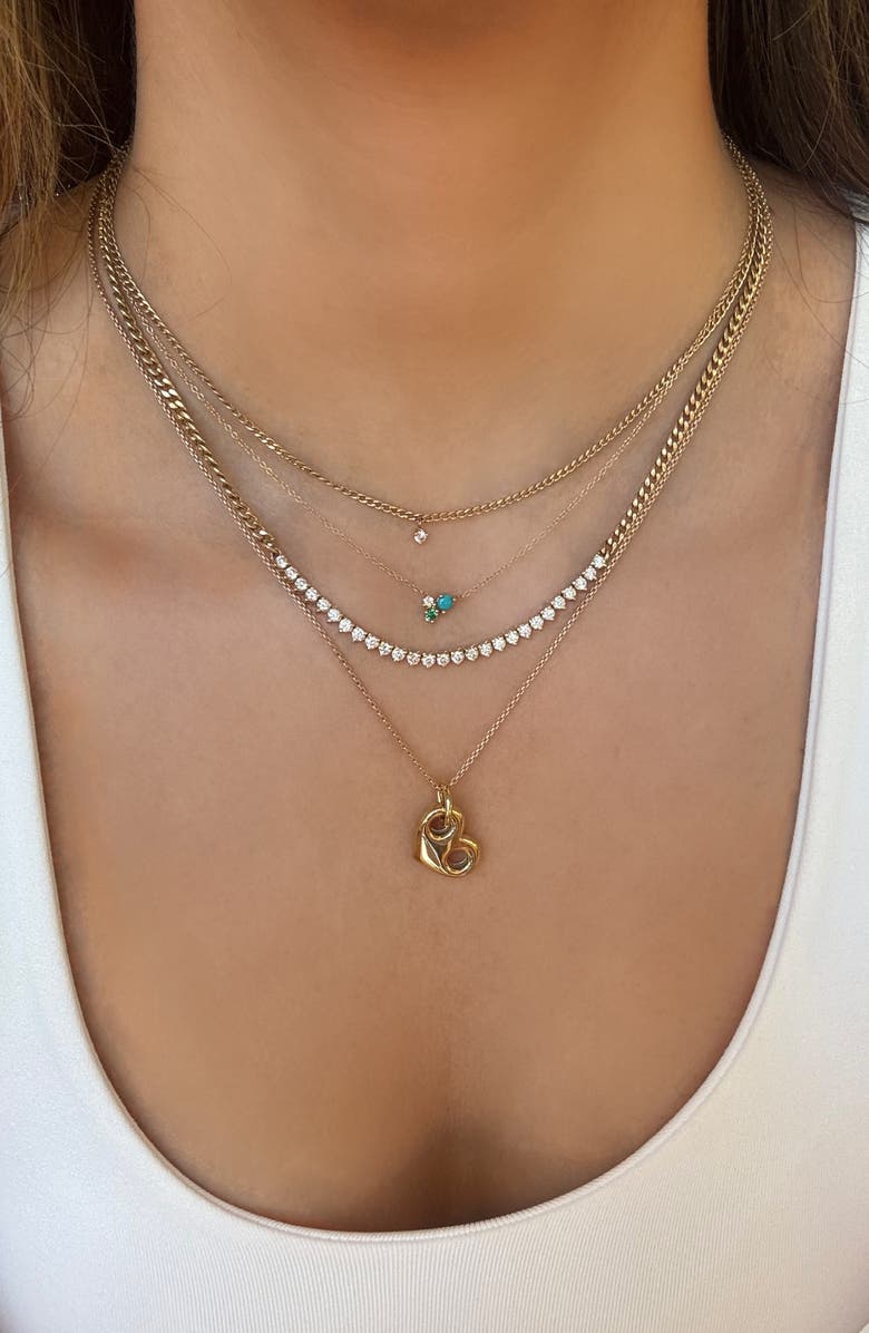 Zoë Chicco 14K Gold Mixed Stone & Diamond Cluster Pendant Necklace, Alternate, color, Turquoise/Emerald/Diamond/Gold