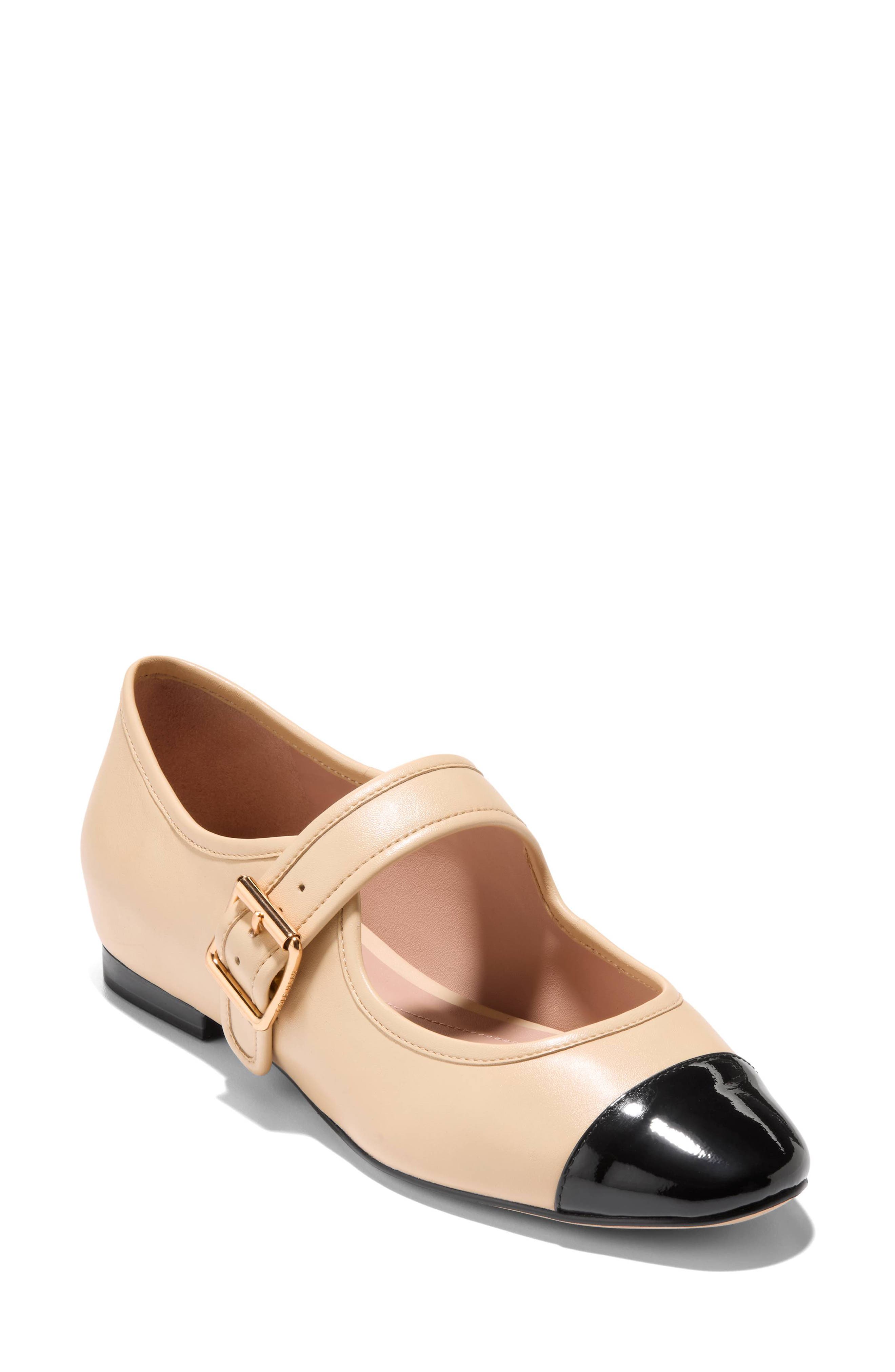 Raquelle Mary Jane Ballet Flat, Main, color, MARZIPAN LEATHER/ BLACK PATENT